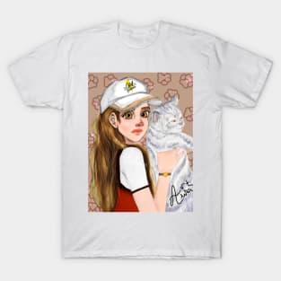 Girl and cat 😻 T-Shirt